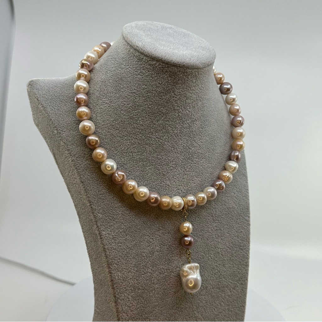 Multicolour Pink Pearl Choker With Detachable Pendant